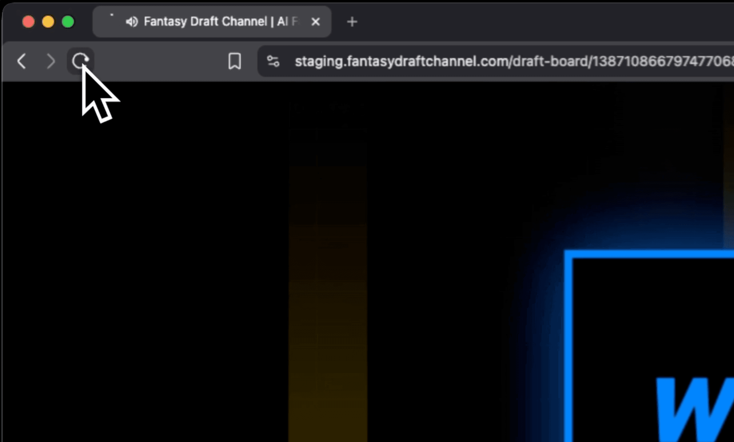 The live broadcast caught up to the current pick after a refresh.