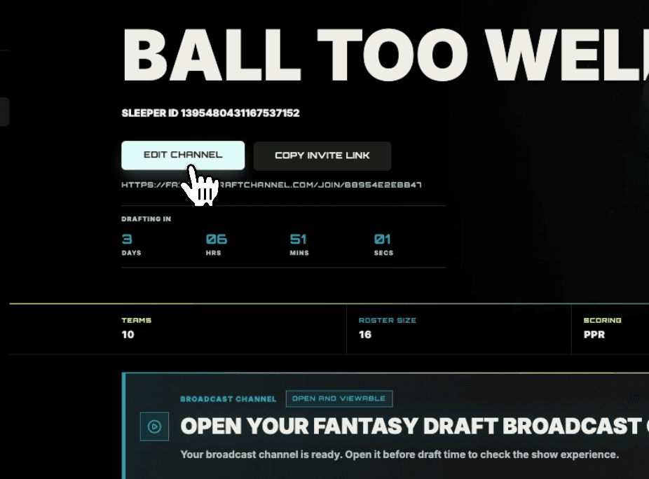 The Edit Channel screen where league owners pick their league superlatives from preset categories.