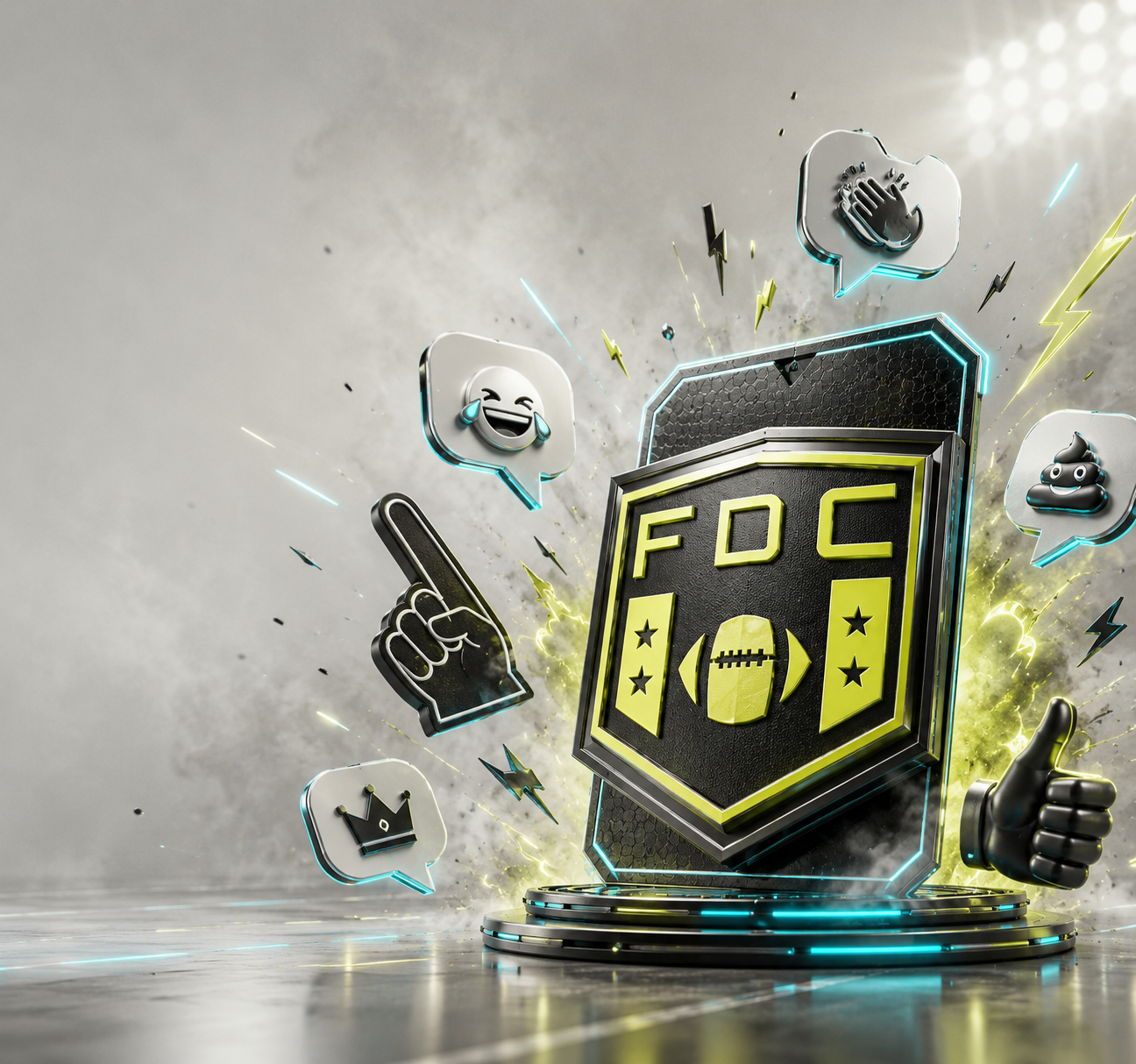 FDC live pick reactions surrounded by draft-room reaction icons
